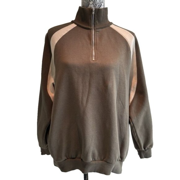 Oak & Fort Varsity 1/4 zip hoodie, Kalamta and fog, unisex S-M Womans - Picture 3 of 14